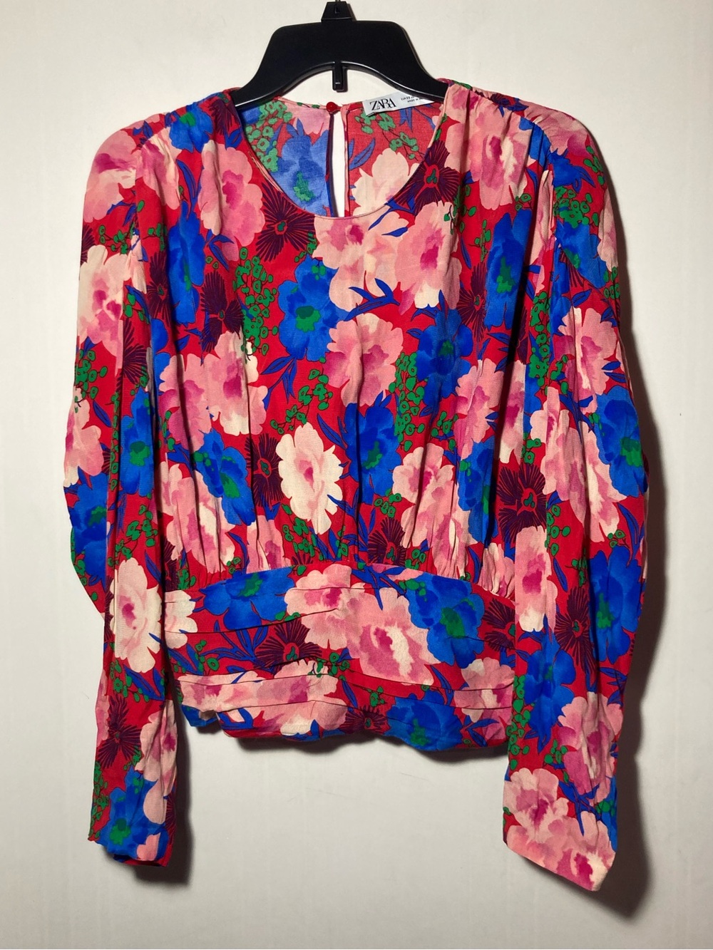 Zara Draped Floral Top Long Sleeves Wide Waistband w/4 Buttons Size XSmall